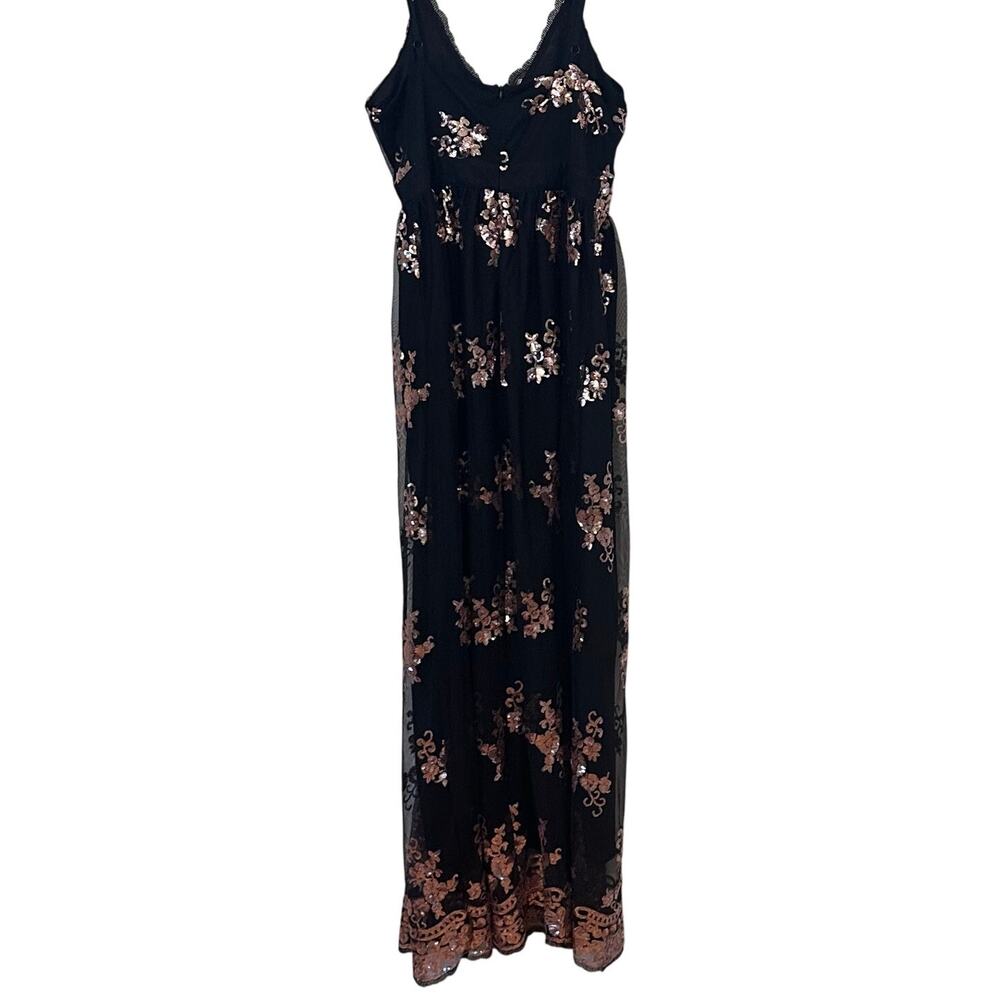She + Sky Large NWT Black Rose Gold Sequin Maxi Dress Spaghetti Straps Elegant - Picture 15 of 15